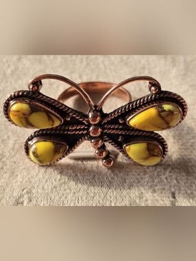 Honey Dahlia Turquoise Butterfly Ring In Copper, Southwestern